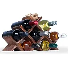 Rustic State Alella Countertop Wood Wine Rack for 8 Bottles Holder and Cork Storage Tabletop Butterfly Sleek Design Freestanding Organizer - Home, Kitchen, Dining Room Bar Décor - Walnut