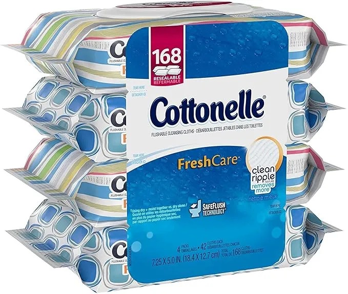 Cottonelle FreshCare Flushable Cleansing Cloths, Ripple Texture, 42 Count (Pack of 4)