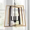 TOCHIC Black-Gold Metal Farmhouse Chandelier, 4 Light Geometric Cage Chandelier Candle Pandent Light for Hallway Entryway Living Room Kitchen Island Foyer Bar