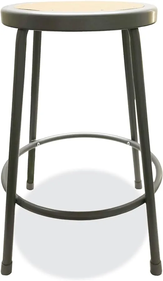 Alera Industrial Metal Shop Stool, Backless, Supports Up to 300 lb, 24" Seat Height, Brown Seat, Gray Base