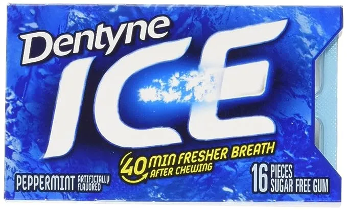 Dentyne Ice Peppermint Sugar Free Gum, 9 Packs of 16 Pieces (144 Total Pieces)Dentyne Ice Peppermint Sugar Free Gum, 9 Packs of 16 Pie…