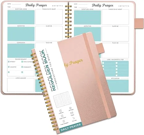 Regolden-Book Prayer Journal for Women, Daily Bible Journal, Devotional Journal, Verse Inspirational Writing Spiral Notebook for Christian Gifts, Lasts 6 Months (8.5x5.5”), Teal