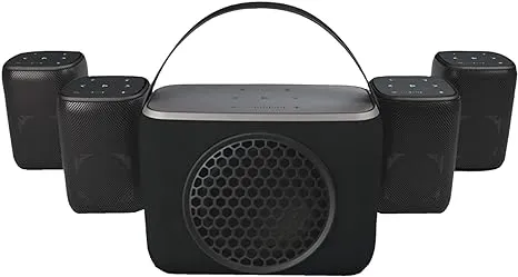 Rocksteady Stadium Portable Bluetooth 4 Speaker and Subwoofer Combo - Includes 4 Speakers + 1 Subwoofer - Up to 100 Foot Range - Up to 16 Hour Battery Life