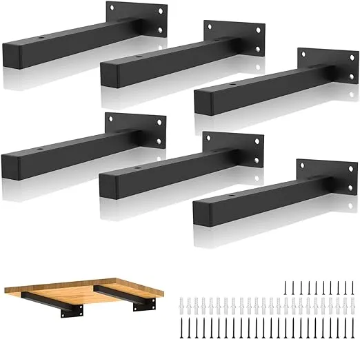 Shelf Brackets 6 Inch, Heavy Duty Floating Shelving Brackets Wall Mounted Metal Shelf Supports Industrial with Screws & Anchors, Hardware Brace for DIY Home Décor/Storage/Farmhouse