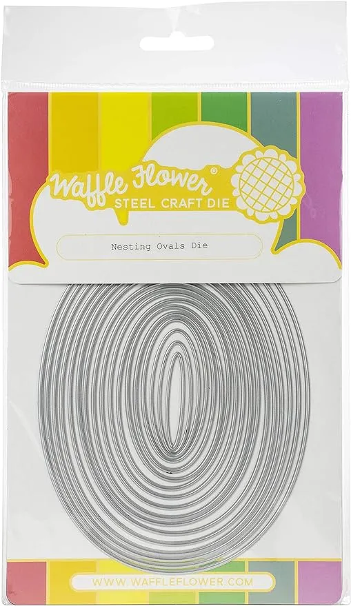 Waffle Flower Nesting Oval Die - Set of 17 Nesting Oval Panel Mat Layer Craft Cutting Dies for Cardmaking; Sized at 4-1/4" x 5-1/2" Down; 1/8" min. Border Between Next-Door Layers