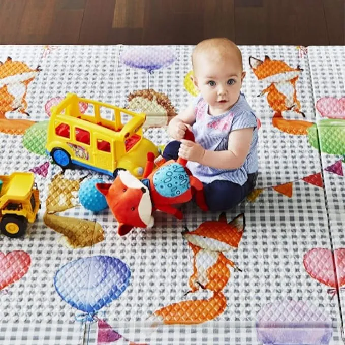 Toddleroo by North States 71" x 71" Foldable Balloon Ride Padded Play Mat. Extra Large Foam Baby Play Mats for Floor, Waterproof Tummy Time Mat for Indoor & Outdoor Use