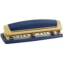 Swingline Desktop Hole Punch, Hole Puncher, Precision Pro, Adjustable, 2-3 Holes, 10 Sheet Punch Capacity, Navy/Gold (74089)