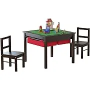 Utex 2-in-1 Kids Multi Activity Table and 2 Chairs Set with Storage (Espresso)