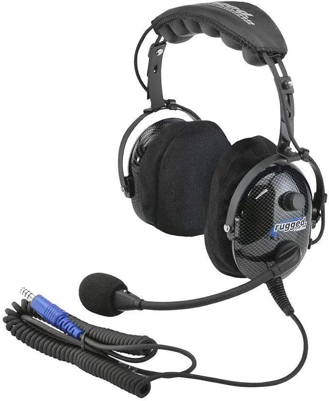 Rugged Radios H22-STX Carbon Fiber Over The Head Ultimate Headset for Stereo and Off Road Intercoms - Features Gel Ear Seals Cloth Ear Covers Noise Cancelling Microphone and Adaptors