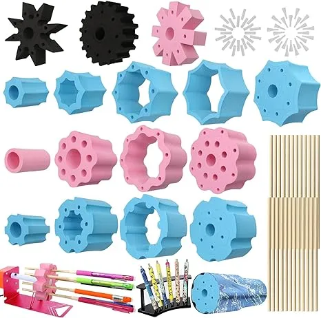 Epoxy Glitter Pen Turner Attachment, 6Pcs Epoxy Pen Adapter for Tumbler Turner 3/4&quot; PVC Pipe with 24 Dowels, 24 Sleeves and 24 Plugs, Epoxy Cup