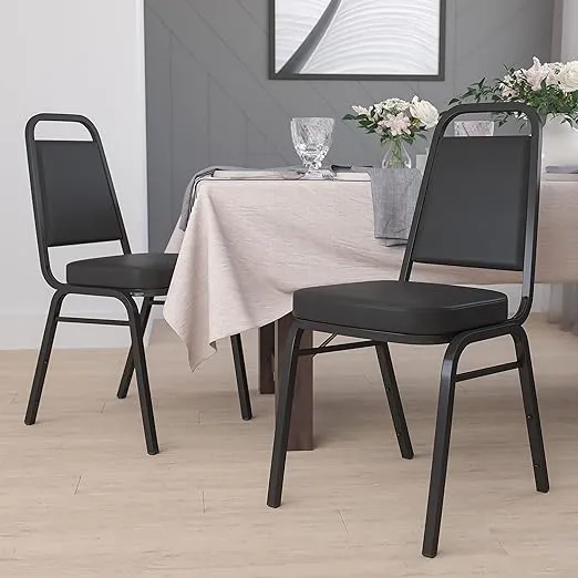 Flash Furniture 4 Pack Hercules Series Trapezoidal Back Stacking Banquet Chair in Black Vinyl - Black Frame