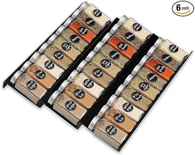 ihomecooker Spice Drawer Organizer Spice Jars Organizer Seasoning Rack Expandable From 8" to 16" 3 Tiers Countertop Tray Insert for Kitchen Drawers(6PCS)