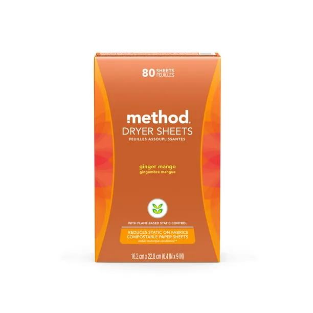 Method Dryer Sheets, Ginger Mango, 80 Sheets