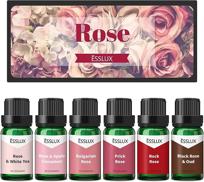 Rose Fragrance Oil, ESSLUX Floral Scented Oils for Home for Diffuser, Soap Candle Making Scents, Essential Oils Gift Set - Bulgarian Rose, Black Rose & Oud, Rock Rose and More