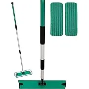 Don Aslett's 12" Mop with 2 Reusable Microfiber Pads | Bathroom or Kitchen | 360° Rotating Head | Machine Washable | Extending Pole