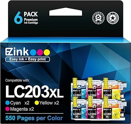 E-Z Ink (TM Compatible Ink Cartridge Replacement for Brother LC203XL LC203 XL to use with MFC-J480DW MFC-J880DW MFC-J4420DW MFC-J680DW MFC-J885DW (2 Cyan, 2 Magenta, 2 Yellow, 6 Pack)