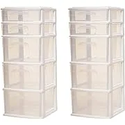 Homz Plastic 5 Clear Drawer Medium Home Storage Container Tower