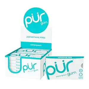 PUR Gum | Aspartame Free Chewing Gum | 100% Xylitol | Sugar Free, Vegan, Gluten Free & Keto Friendly | Natural Wintergreen Flavored Gum, 9 Pieces (Pack of 12)