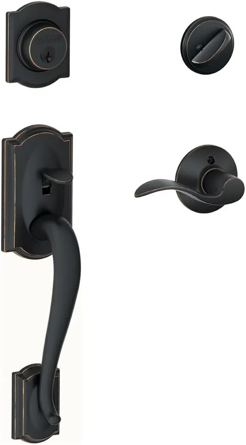 Schlage Camelot Single Cylinder Handleset and Right Hand Accent Lever, Satin Brass (F60 Cam 608 ACC RH)