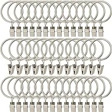 AMZSEVEN 40 Pack Metal Curtain Rings with Clips, Drapery Clips Hooks, Decorative Curtain Rod Clips Hangers 1.5 Inch Interior Diameter Eyelets, Matte SilverAMZSEVEN 40 Pack Metal Curtain Rings with Clips, Dra…