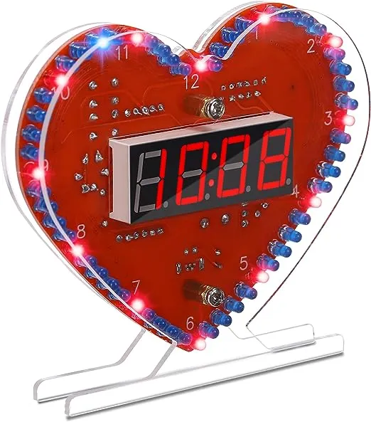 MIOYOOW Heart Shaped 4-Digit DIY Clock Kits with Rotating LED Lights, SMT/SMD Soldering Practice Kit, DIY LED Heart Alarm Clock Soldering Projects for Learning Electronics