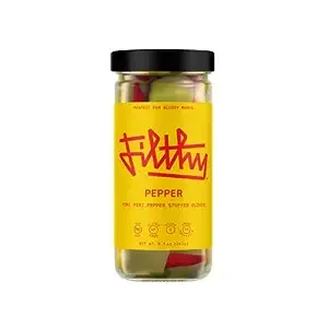 Filthy Cocktail Garnish, Pepper Stuffed Olives, 8.5 Oz Jar, 14 Olives