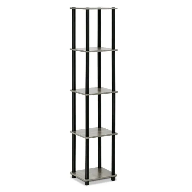 Furinno Turn-N-Tube 5-Tier Corner Square Rack Display Shelf, French Oak Grey/Black