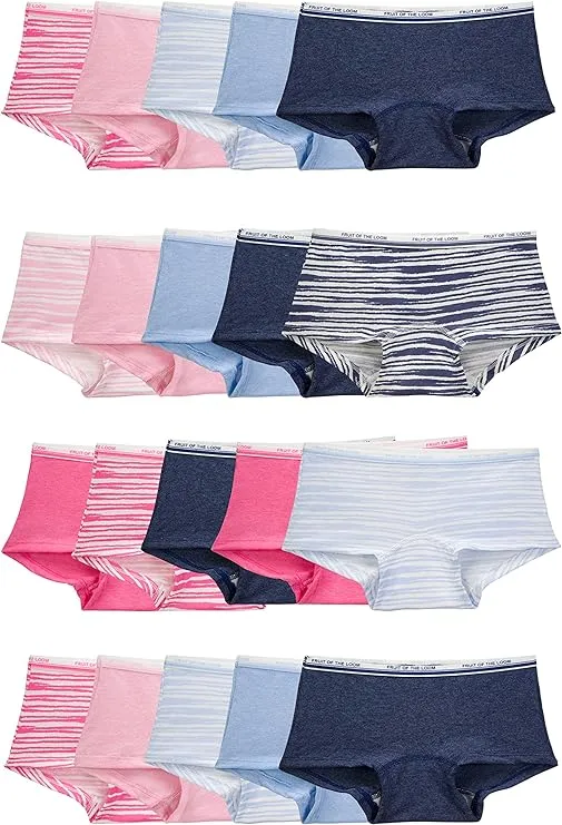 Fruit of the Loom Girls Assorted Heather Boy Short Underwear, 20-Pack Sizes 4-14