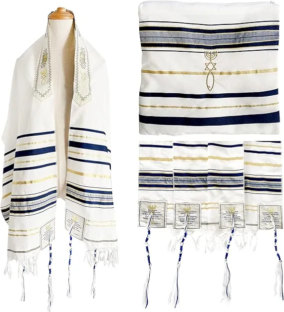 Holy Land Market New Covenant Messianic Prayer Shawl Tallit 72" X 22" with Bag, Card and Brochure From Israel