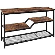 Tektalk Console Table Industrial Sofa Side Table with Metal Mesh Shelves Frame ...