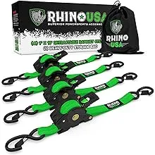 Rhino USA Retractable Ratchet Straps 1in x 10ft (4-Pack) Gray