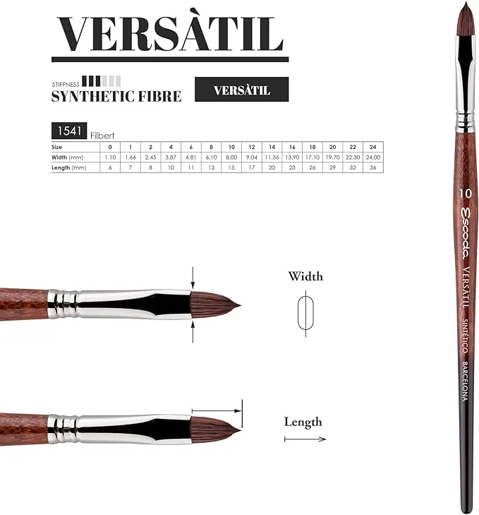 Escoda Versatil 1548 Series Artist Watercolor and Acrylic Paint Brush, Short Handle, Travel, Size 8