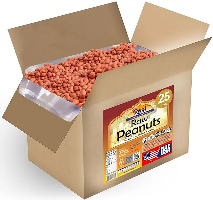 Rani Peanuts, Raw Whole With Skin (uncooked, unsalted) 25lbs (400oz) 11.36kg Bulk Box ~ All Natural | Vegan | Gluten Friendly | Fresh Product of USA ~ Spanish Grade Groundnut/Red-skin