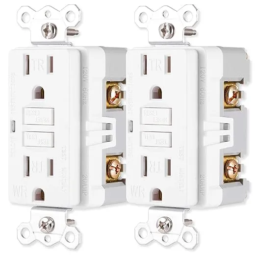 GE, White, GFCI In-Wall Receptacle 2 Pack, Tamper Resistant, 3 Prong, Outdoor Use ...