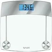 Taylor Digital Scales for Body Weight, Extra Highly Accurate 440 LB Capacity, Unique Blue LCD, Stainless Steel Accents GlassPlatform, 12.4 x 12.4 Inches, Clear