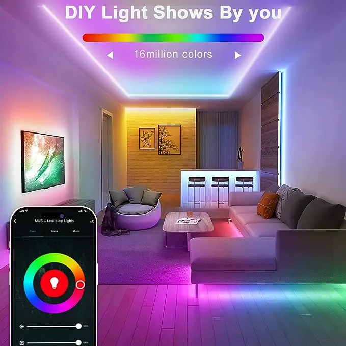 Lamomo RGB Neon LED Strip, 8mm*16mm Smart Rope Lights, 12V 16.4Ft App Music Sync Color Changing Light Compatible with Alexa, Waterproof DIY Neon Sign for Indoor Outdoor Decor（Include Power Adapter）