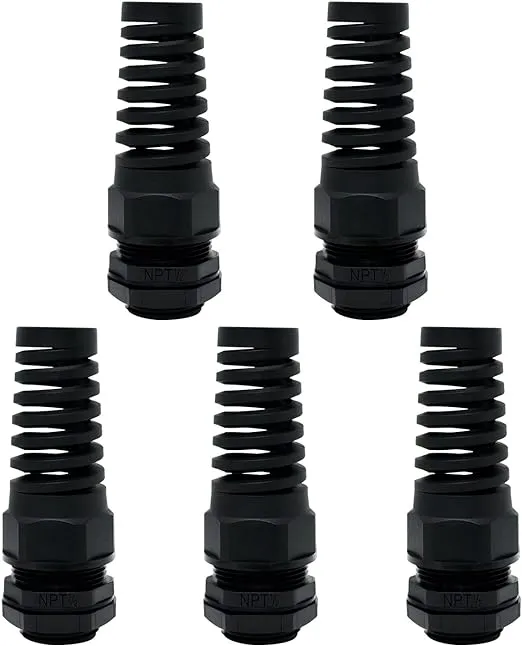 LeMotech 5Pcs NPT 1/2" IP68 Waterproof Cable Gland Flex Spiral Strain Relief Black Nylon Joint with Gaskets for 6-12mm Wire ThreadLeMotech 5Pcs NPT 1/2" IP68 Waterproof Cable Gland Flex Spiral Strain Relief Black Nylon Joint with Gaskets for 6-12mm Wire 