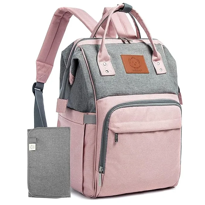 KeaBabies Original Diaper Bag/Backpack - Pink Gray