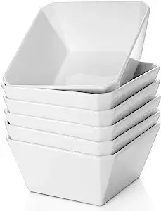 Samsle Porcelain Cereal Bowls, 16 oz Square Serving Bowls Set, 5 Inch White Ceramic Bowls for Salad, Soup, Snack, Dessert and Marmalade, Dishwasher & Microwave Safe, Set of 6Samsle Porcelain Cereal Bowls, 16 oz Square Serving Bowls Set, 5 Inch White Cera