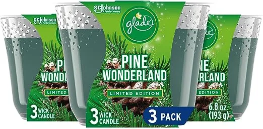 Glade Candle Pine Wonderland, Fragrance Candle Infused with Essential Oils, Air Freshener Candle, 3-Wick Candle, 6.8oz, 3 Count