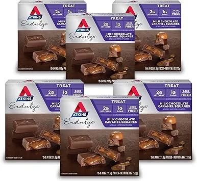 Atkins Endulge Milk Chocolate Caramel Squares, Dessert Favorite, Good Source of Fiber, 1g Sugar, 90 Count