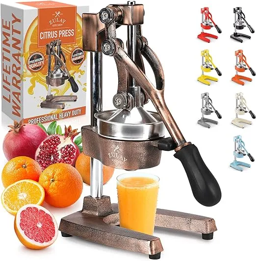 Zulay Kitchen Cast-Iron & Stainless Steel Orange Juicer - Heavy-Duty, Metal Lemon Squeezer - Premium Quality Manual Citrus Juicer - Manual Citrus Press & Orange Squeezer - Lime Squeezer (Copper)