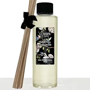 LOVSPA Santal Sandalwood Reed Diffuser Oil Refill with Replacement Scent Sticks | A Warm, Earthy & Woody Aroma, 4oz | Made in The USA