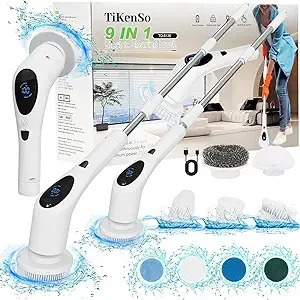 Electric Spin Scrubber, Electric Spin Cordless Tub and Tile Scrubber with Voice Broadcasting 3 Speed 9 Replaceable Clean Heads Power Spin Scrubbers