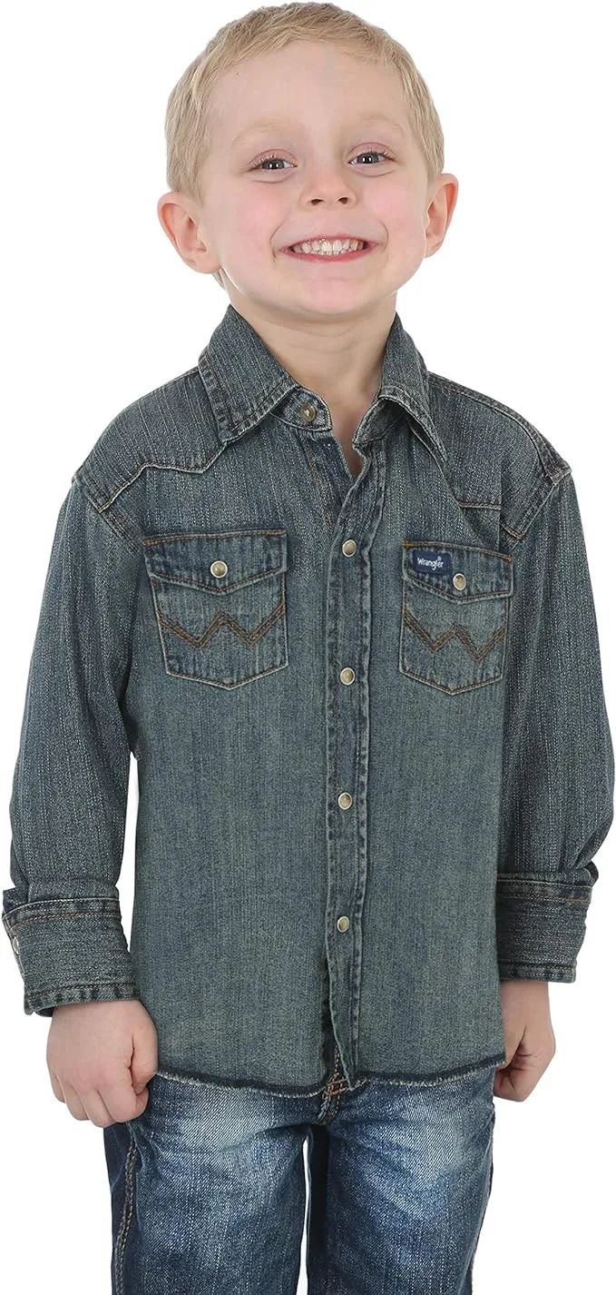 Wrangler Boys' Long Sleeve Western Solid Snap Shirt