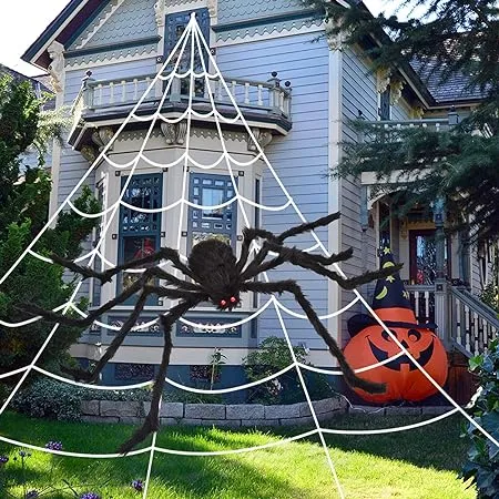 OCATO 200" Halloween Spider Web + 59" Giant Spider Decorations Fake Spider