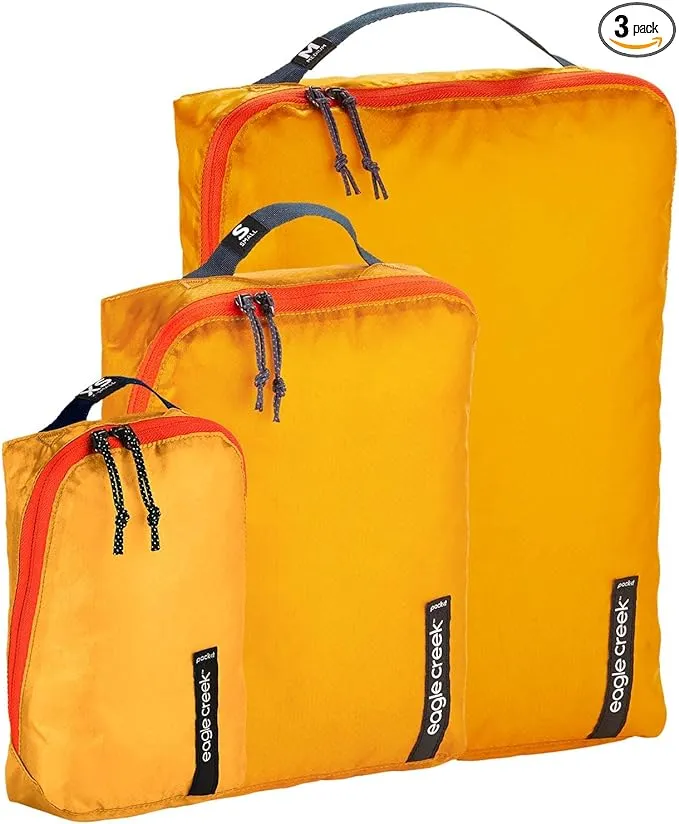 Eagle Creek Pack-It Set of Isolate Packing Cubes for Travel - Durable and Ultra-Lightweight with Angled Zipper and Water-Resistant Poly Ripstop Fabric, XS/S/M - Sahara Yellow