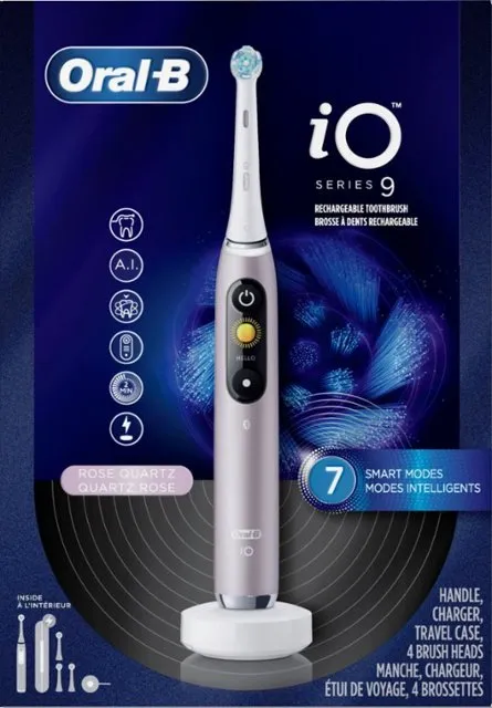 Oral-B iO Series 9 Electric Toothbrush with 3 Replacement Brush Heads, White Alabaster