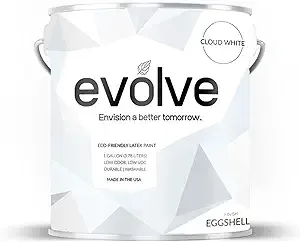 EVOLVE Paint & Primer: Environment-friendly, Low Sheen with One-coat Coverage for Interior & Exterior surfaces (Cloud White, 5-Gallon)