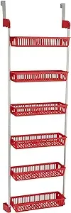 Household Essentials 6-Tier Basket Over-The-Door Organizer, Red